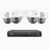 HZ804 - 4K 8 Kanal PoE Dome Überwachungskamera-Set mit 4 Kameras, 4X Optischer Zoom, 2,8-12 MM motorisiertes Varifokalobjektiv, Intelligente Zwei Lichtern Nachtsicht, Bewegungserkennung 2.0, Eingebautes Mikrophon, Alarmierung mit sirene und blitzlicht
